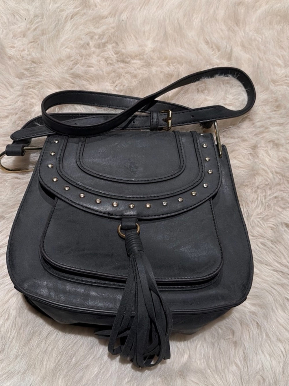 Franco Sarto Black Studded Tassel Crossbody